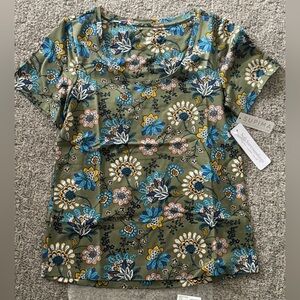 Soft surroundings NWT Floral Green cotton spandex Women's Top sz XS